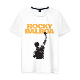 Мужская футболка хлопок с принтом Рокки (Rocky Balboa) в Петрозаводске, 100% хлопок | прямой крой, круглый вырез горловины, длина до линии бедер, слегка спущенное плечо. | Тематика изображения на принте: емельяненко