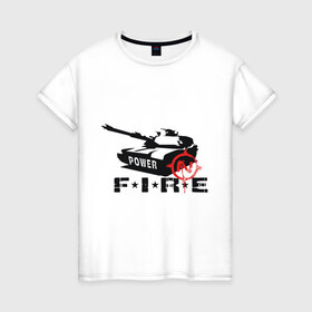 Женская футболка хлопок с принтом Танк (3) в Петрозаводске, 100% хлопок | прямой крой, круглый вырез горловины, длина до линии бедер, слегка спущенное плечо | fire | power | tank | армия | огонь | танк | тяжелая техника