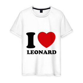 Мужская футболка хлопок с принтом I Love Leonard в Петрозаводске, 100% хлопок | прямой крой, круглый вырез горловины, длина до линии бедер, слегка спущенное плечо. | 