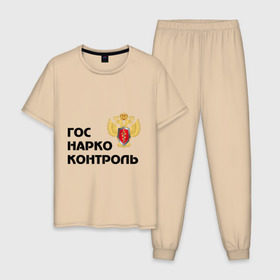 Мужская пижама хлопок с принтом Госнаркоконтроль в Петрозаводске, 100% хлопок | брюки и футболка прямого кроя, без карманов, на брюках мягкая резинка на поясе и по низу штанин
 | гнк