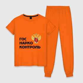 Женская пижама хлопок с принтом Госнаркоконтроль в Петрозаводске, 100% хлопок | брюки и футболка прямого кроя, без карманов, на брюках мягкая резинка на поясе и по низу штанин | гнк