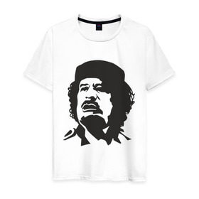 Мужская футболка хлопок с принтом Каддафи в Петрозаводске, 100% хлопок | прямой крой, круглый вырез горловины, длина до линии бедер, слегка спущенное плечо. | Тематика изображения на принте: кадафи | каддафи | ливия | муамар | муаммар
