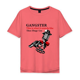 Мужская футболка хлопок Oversize с принтом Gangster mafia в Петрозаводске, 100% хлопок | свободный крой, круглый ворот, “спинка” длиннее передней части | gangsters | гангстеры | костет | мафия | оружие | пистолет | револьвер
