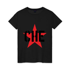 Женская футболка хлопок с принтом Че Гевара - звезда в Петрозаводске, 100% хлопок | прямой крой, круглый вырез горловины, длина до линии бедер, слегка спущенное плечо | che | cuba | guevara | гевара | звезда | куба | че