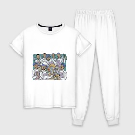 Женская пижама хлопок с принтом Wu-Tang Cooking в Петрозаводске, 100% хлопок | брюки и футболка прямого кроя, без карманов, на брюках мягкая резинка на поясе и по низу штанин | clan | ву танг | клан