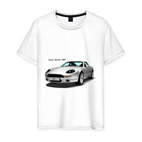 Мужская футболка хлопок с принтом Aston Martin DB7 в Петрозаводске, 100% хлопок | прямой крой, круглый вырез горловины, длина до линии бедер, слегка спущенное плечо. | aston martin | aston martin db7 | авто | автомобиль | автомобильные | машинки | машины | спортивные тачки | тачки