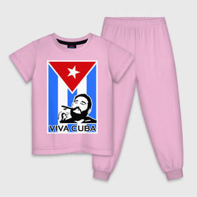 Детская пижама хлопок с принтом Viva, Cuba! в Петрозаводске, 100% хлопок |  брюки и футболка прямого кроя, без карманов, на брюках мягкая резинка на поясе и по низу штанин
 | Тематика изображения на принте: cuba | viva | вива | кастро | куба | кубы | фидель | флаг