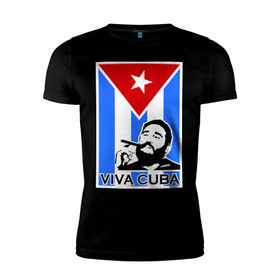 Мужская футболка премиум с принтом Viva, Cuba! в Петрозаводске, 92% хлопок, 8% лайкра | приталенный силуэт, круглый вырез ворота, длина до линии бедра, короткий рукав | Тематика изображения на принте: cuba | viva | вива | кастро | куба | кубы | фидель | флаг