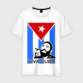 Мужская футболка хлопок с принтом Viva, Cuba! в Петрозаводске, 100% хлопок | прямой крой, круглый вырез горловины, длина до линии бедер, слегка спущенное плечо. | cuba | viva | вива | кастро | куба | кубы | фидель | флаг