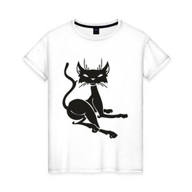 Женская футболка хлопок с принтом Кошечка (6) в Петрозаводске, 100% хлопок | прямой крой, круглый вырез горловины, длина до линии бедер, слегка спущенное плечо | cats | кошечка | кошка