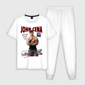 Мужская пижама хлопок с принтом John Cena Extreme Rules в Петрозаводске, 100% хлопок | брюки и футболка прямого кроя, без карманов, на брюках мягкая резинка на поясе и по низу штанин
 | wwe | бои без правил | джон сина