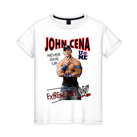 Женская футболка хлопок с принтом John Cena Extreme Rules в Петрозаводске, 100% хлопок | прямой крой, круглый вырез горловины, длина до линии бедер, слегка спущенное плечо | wwe | бои без правил | джон сина