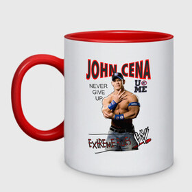 Кружка двухцветная с принтом John Cena Extreme Rules в Петрозаводске, керамика | объем — 330 мл, диаметр — 80 мм. Цветная ручка и кайма сверху, в некоторых цветах — вся внутренняя часть | джон сина