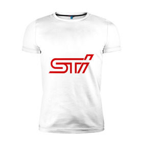 Мужская футболка премиум с принтом STI в Петрозаводске, 92% хлопок, 8% лайкра | приталенный силуэт, круглый вырез ворота, длина до линии бедра, короткий рукав | impreza | sti | subaru | subaru impreza wrx sti | wrx | субару | субару импреза