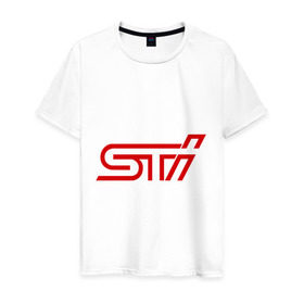 Мужская футболка хлопок с принтом STI в Петрозаводске, 100% хлопок | прямой крой, круглый вырез горловины, длина до линии бедер, слегка спущенное плечо. | impreza | sti | subaru | subaru impreza wrx sti | wrx | субару | субару импреза