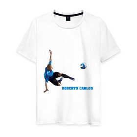 Мужская футболка хлопок с принтом Roberto Carlos(2) в Петрозаводске, 100% хлопок | прямой крой, круглый вырез горловины, длина до линии бедер, слегка спущенное плечо. | анжи