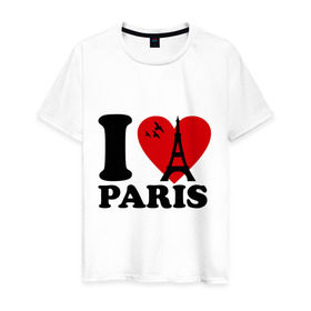 Мужская футболка хлопок с принтом Я люблю Париж в Петрозаводске, 100% хлопок | прямой крой, круглый вырез горловины, длина до линии бедер, слегка спущенное плечо. | Тематика изображения на принте: paris | париж | франция france | эйфелева башня | я люблю
