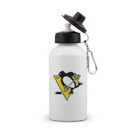 Бутылка спортивная с принтом Pittsburgh Penguins в Петрозаводске, металл | емкость — 500 мл, в комплекте две пластиковые крышки и карабин для крепления | Тематика изображения на принте: пингвин