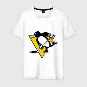 Мужская футболка хлопок с принтом Pittsburgh Penguins в Петрозаводске, 100% хлопок | прямой крой, круглый вырез горловины, длина до линии бедер, слегка спущенное плечо. | Тематика изображения на принте: пингвин