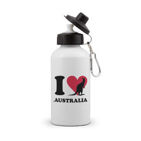Бутылка спортивная с принтом I love Australia в Петрозаводске, металл | емкость — 500 мл, в комплекте две пластиковые крышки и карабин для крепления | i love | i love australia | кенгуру | я люблю | я люблю австралию