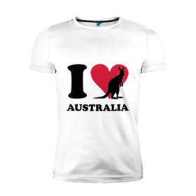 Мужская футболка премиум с принтом I love Australia в Петрозаводске, 92% хлопок, 8% лайкра | приталенный силуэт, круглый вырез ворота, длина до линии бедра, короткий рукав | i love | i love australia | кенгуру | я люблю | я люблю австралию