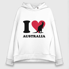 Женское худи Oversize хлопок с принтом I love Australia в Петрозаводске, френч-терри — 70% хлопок, 30% полиэстер. Мягкий теплый начес внутри —100% хлопок | боковые карманы, эластичные манжеты и нижняя кромка, капюшон на магнитной кнопке | i love | i love australia | кенгуру | я люблю | я люблю австралию