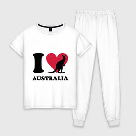 Женская пижама хлопок с принтом I love Australia в Петрозаводске, 100% хлопок | брюки и футболка прямого кроя, без карманов, на брюках мягкая резинка на поясе и по низу штанин | i love | i love australia | кенгуру | я люблю | я люблю австралию