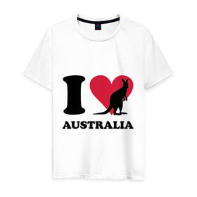 Мужская футболка хлопок с принтом I love Australia в Петрозаводске, 100% хлопок | прямой крой, круглый вырез горловины, длина до линии бедер, слегка спущенное плечо. | i love | i love australia | кенгуру | я люблю | я люблю австралию