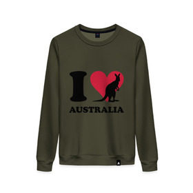 Женский свитшот хлопок с принтом I love Australia в Петрозаводске, 100% хлопок | прямой крой, круглый вырез, на манжетах и по низу широкая трикотажная резинка  | i love | i love australia | кенгуру | я люблю | я люблю австралию