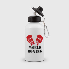 Бутылка спортивная с принтом World boxing в Петрозаводске, металл | емкость — 500 мл, в комплекте две пластиковые крышки и карабин для крепления | 