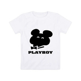 Детская футболка хлопок с принтом Playboy mishka в Петрозаводске, 100% хлопок | круглый вырез горловины, полуприлегающий силуэт, длина до линии бедер | Тематика изображения на принте: mishka | playboy | медведь | мишка | олимпиада 80 | олимпийский мишка | плейбой