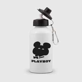 Бутылка спортивная с принтом Playboy mishka в Петрозаводске, металл | емкость — 500 мл, в комплекте две пластиковые крышки и карабин для крепления | mishka | playboy | медведь | мишка | олимпиада 80 | олимпийский мишка | плейбой