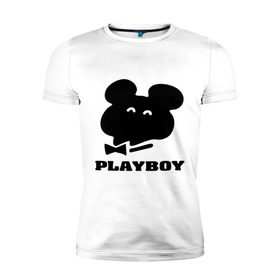 Мужская футболка премиум с принтом Playboy mishka в Петрозаводске, 92% хлопок, 8% лайкра | приталенный силуэт, круглый вырез ворота, длина до линии бедра, короткий рукав | Тематика изображения на принте: mishka | playboy | медведь | мишка | олимпиада 80 | олимпийский мишка | плейбой