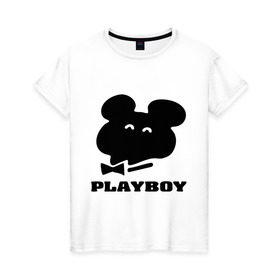 Женская футболка хлопок с принтом Playboy mishka в Петрозаводске, 100% хлопок | прямой крой, круглый вырез горловины, длина до линии бедер, слегка спущенное плечо | mishka | playboy | медведь | мишка | олимпиада 80 | олимпийский мишка | плейбой