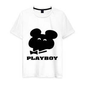 Мужская футболка хлопок с принтом Playboy mishka в Петрозаводске, 100% хлопок | прямой крой, круглый вырез горловины, длина до линии бедер, слегка спущенное плечо. | Тематика изображения на принте: mishka | playboy | медведь | мишка | олимпиада 80 | олимпийский мишка | плейбой