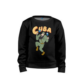 Детский свитшот хлопок с принтом Cuba - Fidel Castro в Петрозаводске, 100% хлопок | круглый вырез горловины, эластичные манжеты, пояс и воротник | Тематика изображения на принте: castro | cuba | fidel | кастро | куба | лидер | фидель