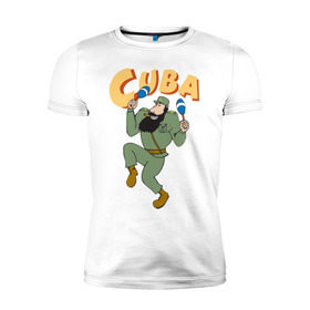 Мужская футболка премиум с принтом Cuba - Fidel Castro в Петрозаводске, 92% хлопок, 8% лайкра | приталенный силуэт, круглый вырез ворота, длина до линии бедра, короткий рукав | Тематика изображения на принте: castro | cuba | fidel | кастро | куба | лидер | фидель