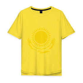 Мужская футболка хлопок Oversize с принтом Казахстан в Петрозаводске, 100% хлопок | свободный крой, круглый ворот, “спинка” длиннее передней части | астана | герб казахстана | казах | казахстан | казахстанказахия
