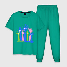 Мужская пижама хлопок с принтом Hands Up в Петрозаводске, 100% хлопок | брюки и футболка прямого кроя, без карманов, на брюках мягкая резинка на поясе и по низу штанин
 | glow | hands | up | вверх | руки | светяться | светящиеся | стетиться