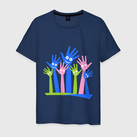 Мужская футболка хлопок с принтом Hands Up в Петрозаводске, 100% хлопок | прямой крой, круглый вырез горловины, длина до линии бедер, слегка спущенное плечо. | glow | hands | up | вверх | руки | светяться | светящиеся | стетиться