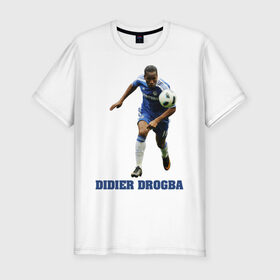 Мужская футболка премиум с принтом Didier Drogba - Chelsea в Петрозаводске, 92% хлопок, 8% лайкра | приталенный силуэт, круглый вырез ворота, длина до линии бедра, короткий рукав | 