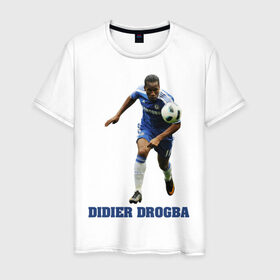 Мужская футболка хлопок с принтом Didier Drogba - Chelsea в Петрозаводске, 100% хлопок | прямой крой, круглый вырез горловины, длина до линии бедер, слегка спущенное плечо. | 