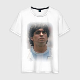 Мужская футболка хлопок с принтом Diego Maradona (2) в Петрозаводске, 100% хлопок | прямой крой, круглый вырез горловины, длина до линии бедер, слегка спущенное плечо. | diego maradona | footballplayer | болельщикам | диего марадона | евро 2012 | футбол | футболист