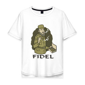 Мужская футболка хлопок Oversize с принтом Fidel Castro - Фидель Кастро в Петрозаводске, 100% хлопок | свободный крой, круглый ворот, “спинка” длиннее передней части | castro | cuba | fidel | кастро | куба | лидер | фидель