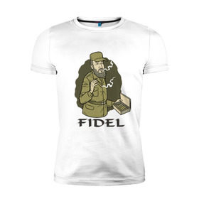 Мужская футболка премиум с принтом Fidel Castro - Фидель Кастро в Петрозаводске, 92% хлопок, 8% лайкра | приталенный силуэт, круглый вырез ворота, длина до линии бедра, короткий рукав | Тематика изображения на принте: castro | cuba | fidel | кастро | куба | лидер | фидель