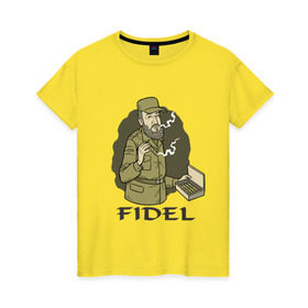 Женская футболка хлопок с принтом Fidel Castro - Фидель Кастро в Петрозаводске, 100% хлопок | прямой крой, круглый вырез горловины, длина до линии бедер, слегка спущенное плечо | Тематика изображения на принте: castro | cuba | fidel | кастро | куба | лидер | фидель