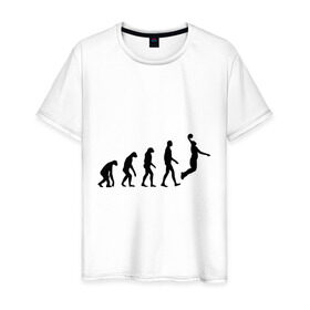 Мужская футболка хлопок с принтом Баскетбольная эволюция в Петрозаводске, 100% хлопок | прямой крой, круглый вырез горловины, длина до линии бедер, слегка спущенное плечо. | баскетбол | баскетболист | дарвин | человек | эволюция