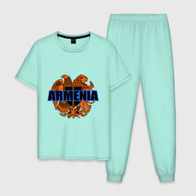 Мужская пижама хлопок с принтом Армения в Петрозаводске, 100% хлопок | брюки и футболка прямого кроя, без карманов, на брюках мягкая резинка на поясе и по низу штанин
 | Тематика изображения на принте: armenia | армянин | герб армении