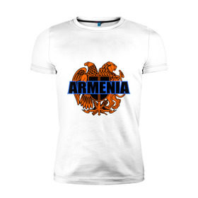 Мужская футболка премиум с принтом Армения в Петрозаводске, 92% хлопок, 8% лайкра | приталенный силуэт, круглый вырез ворота, длина до линии бедра, короткий рукав | Тематика изображения на принте: armenia | армянин | герб армении