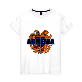 Женская футболка хлопок с принтом Армения в Петрозаводске, 100% хлопок | прямой крой, круглый вырез горловины, длина до линии бедер, слегка спущенное плечо | armenia | армянин | герб армении